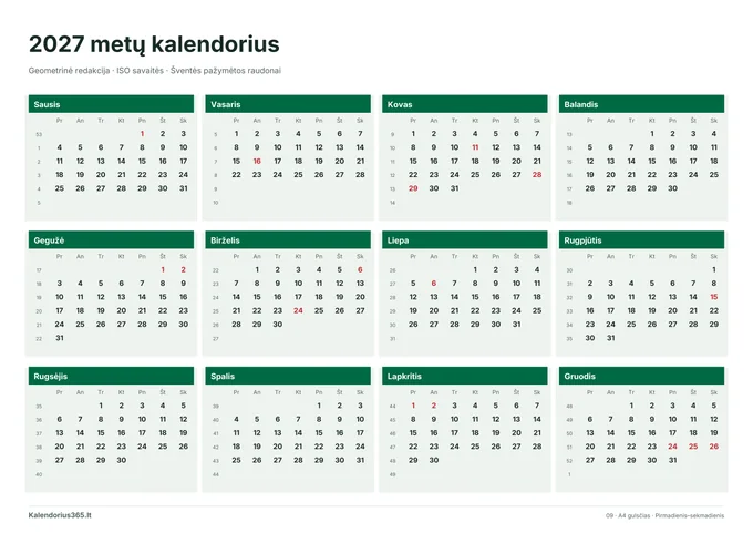 2027 Geometrinė redakcija – spausdinamas kalendorius