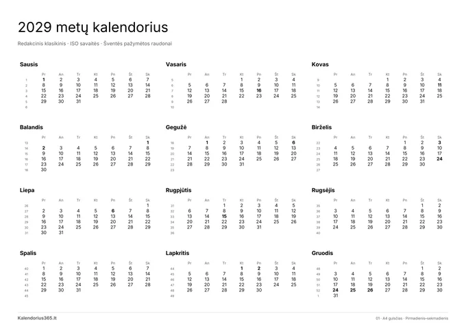 Redakcinis klasikinis – tikro spausdinamo kalendoriaus peržiūra