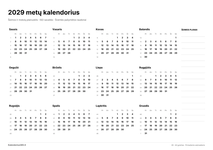 2029 Šeimos ir mokslų planuoklis – spausdinamas kalendorius