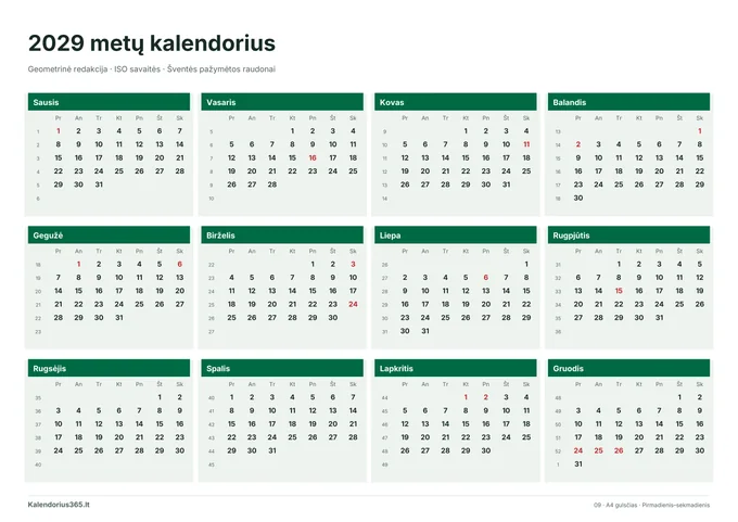 2029 Geometrinė redakcija – spausdinamas kalendorius