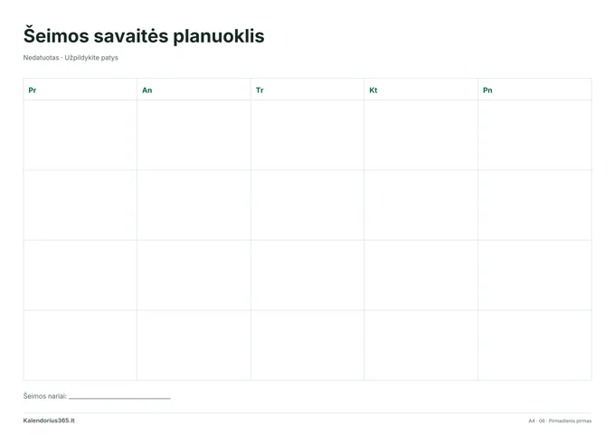  Šeimos savaitės planuoklis – spausdinamas kalendorius