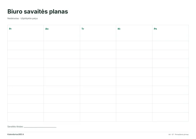  Biuro savaitės planas – spausdinamas kalendorius