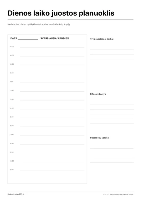 Dienos laiko juostos planuoklis – spausdinamas kalendorius
