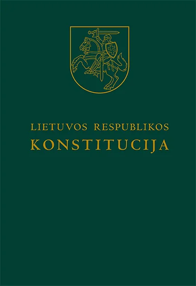Lietuvos Respublikos Konstitucijos leidinio viršelis, nufotografuotas 2020 m. Tai ne 1992 metų referendumo nuotrauka.